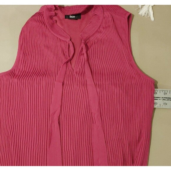 DKNY Solid Fuchsia Size 10 Tie Neck Pleated Dress - Picture 10 of 11